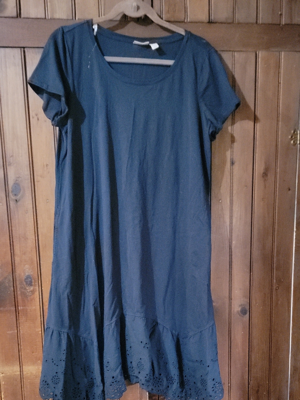 LOGO Classic Black Short-Sleeve T Swing Dress with Eyelet Hem Size Petite Large